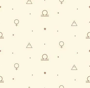 Libra Zodiac Background Seamless Pattern 2. Brown Astrology Signs Stock Illustration