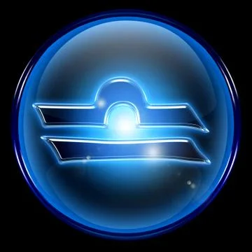 Libra zodiac button icon, isolated on black background. Stockillustratie