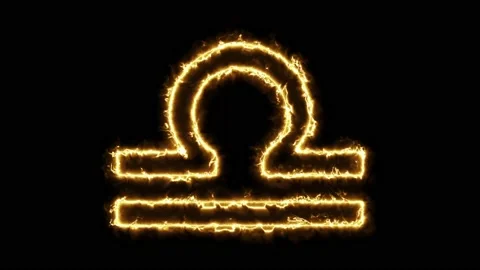 Libra Zodiac sign on fire animation on a black background.Astrology icon