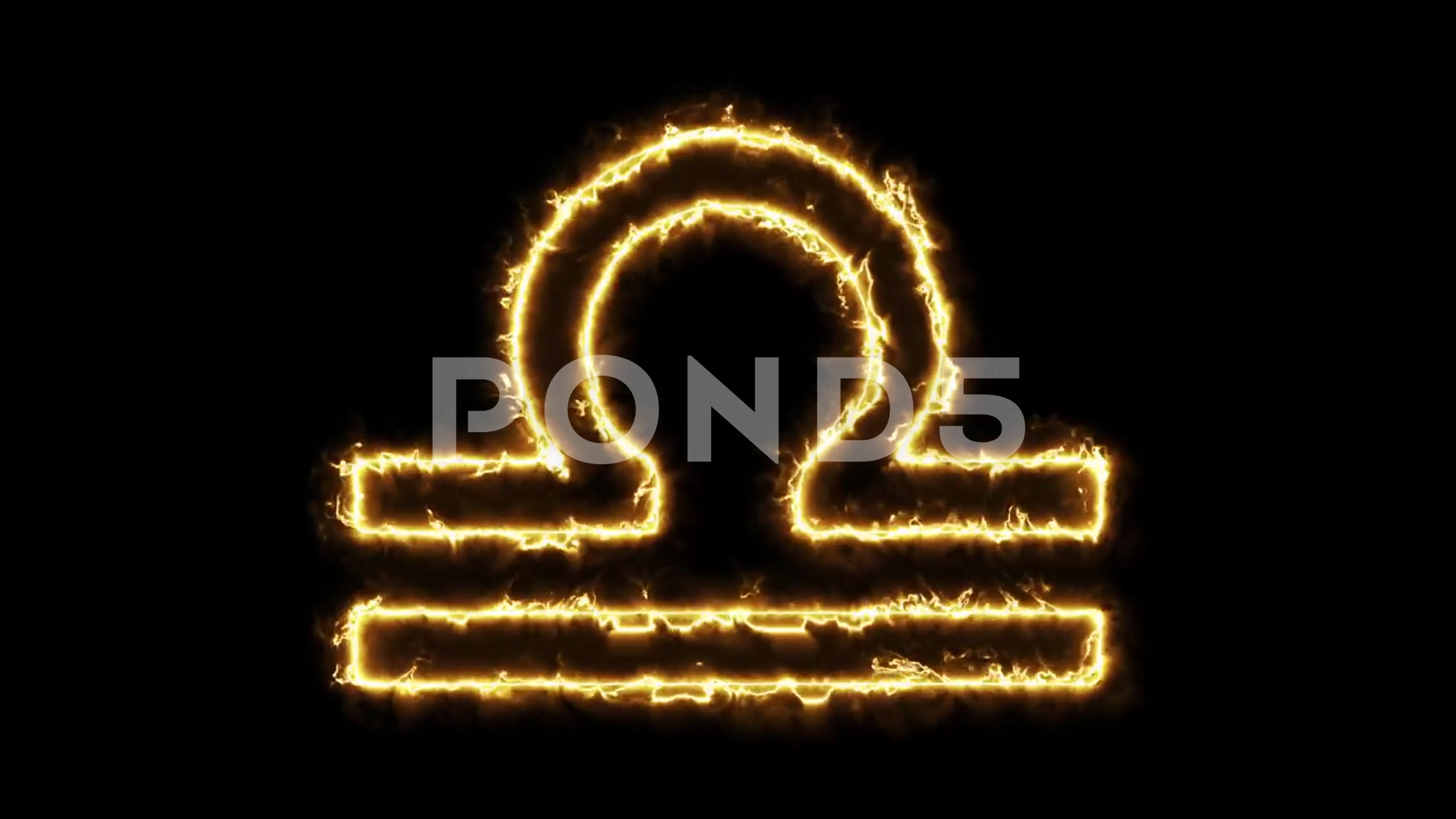 Libra Zodiac sign on fire animation on a black background.Astrology icon