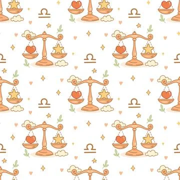 Libra zodiac sign pattern, cute cartoon scales repeat Stock Illustration