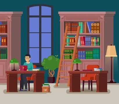 Librarian or student at library or athenaeum Stock Illustration