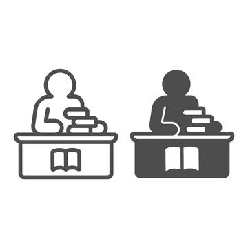 Librarian with stack of books line and solid icon, children book day concept Ilustração Stock