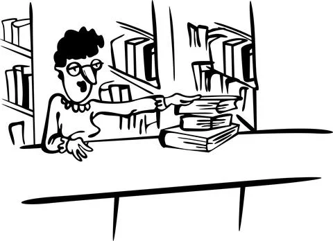 The librarian is standing in the school library Stock Illustration