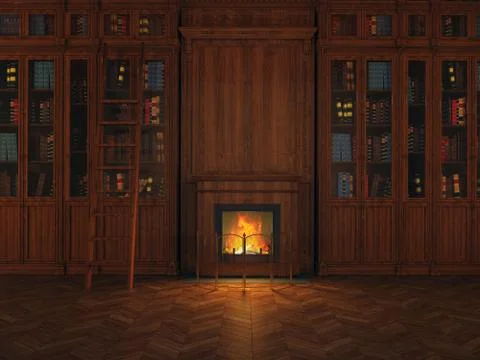 Libraries around the fireplace Stock Illustration