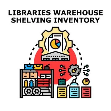 Libraries warehouse shelving inventory management system concept Stock Illustration