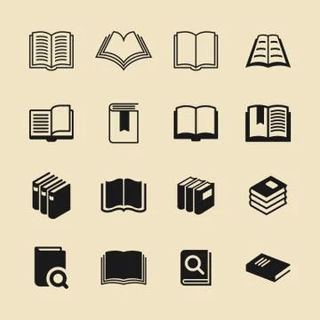 Library and book shop vector icon set Stock Illustration