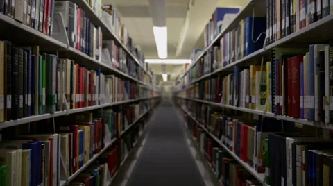 Library Book Aisle Infinite Dolly Stock Footage