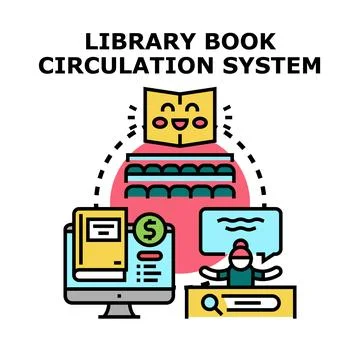 Library book circulation management system concept illustration Illustrazione stock