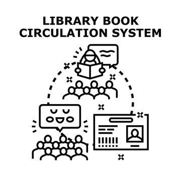 Library book circulation system people reading studying Stock Illustration