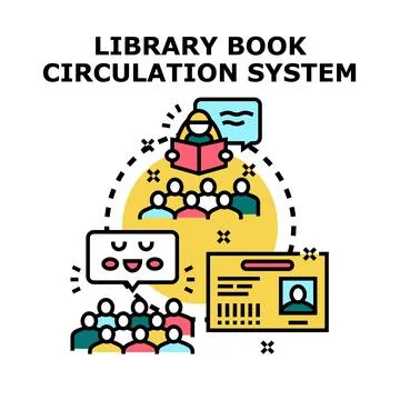 Library book circulation system people reading studying Stock Illustration