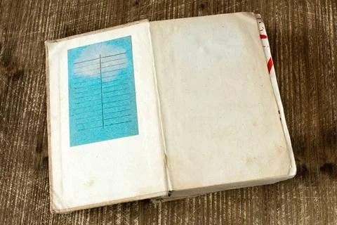 Library book. First two pages of library book with a blue due date card. C... Stock Photos
