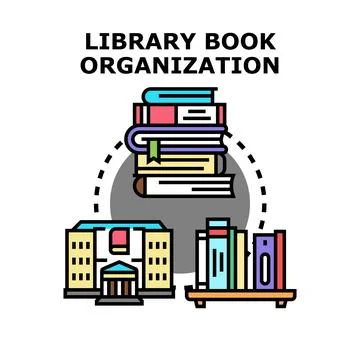 Library book organization process developing education concept 스톡 일러스트