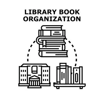 Library book organization process developing education concept Stock Illustration