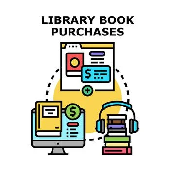 Library book purchases acquiring digital education content Stock Illustration