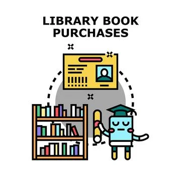 Library book purchases concept with student and membership card Stock Illustration