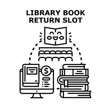 Library book return and digital learning resources concept Stock Illustration