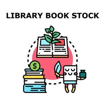 Library book stock increasing knowledge income concept Stock Illustration