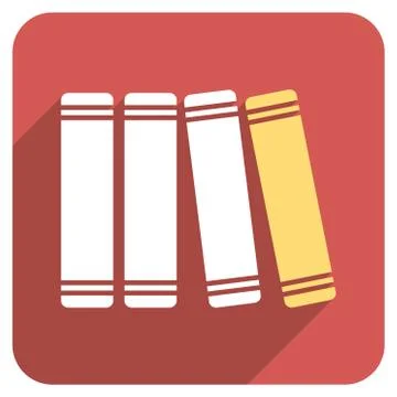 Library Books Flat Rounded Square Icon with Long Shadow Stock Illustration