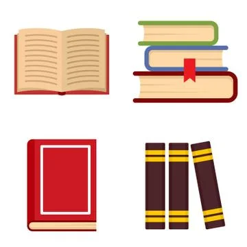 Library books icon set, flat style Stock Illustration