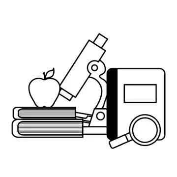 Library books with microscope laboratory and icons Stockillustratie