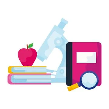 Library books with microscope laboratory and icons Stockillustratie