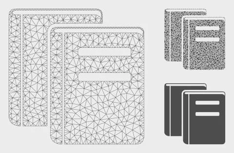 Library Books Vector Mesh Wire Frame Model and Triangle Mosaic Icon 스톡 일러스트