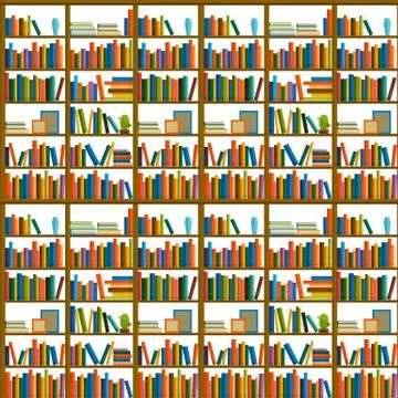 Library, bookstore - Seamless pattern with books on bookshelves Stock Illustration