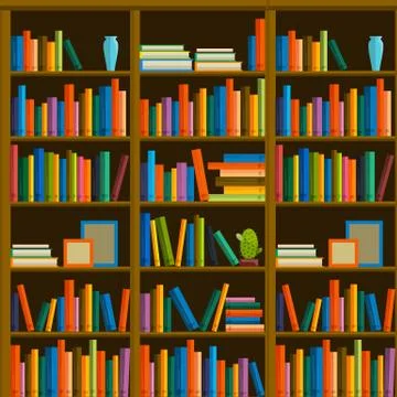 Library, bookstore - Seamless pattern with books on bookshelves イラスト素材