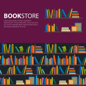 Library, bookstore - Seamless pattern with books on bookshelves Illustrazione stock