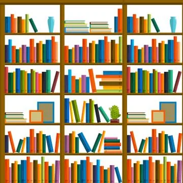 Library, bookstore - Seamless pattern with books on bookshelves. Stock Illustration
