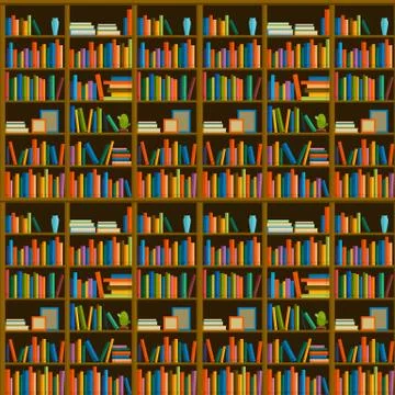 Library, bookstore - Seamless pattern with books on bookshelves. Stock Illustration
