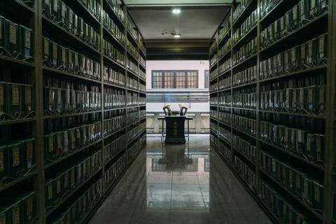 Library of boxes with human ashes in Buddhist Temple in Ho Chi Minh City. Stock Photos