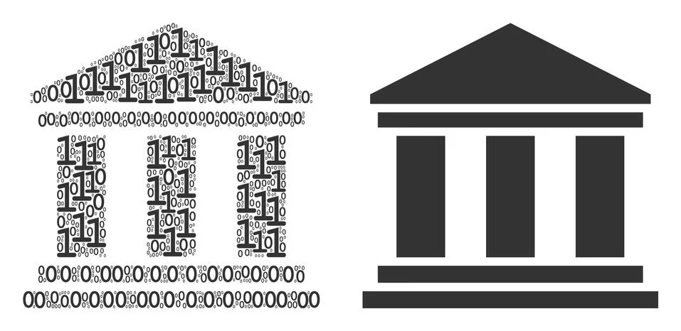 Library Building Collage of Binary Digits Ilustración de archivo