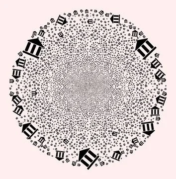 Library Building Icon Collage Explosion Spheric Cluster Ilustración de archivo