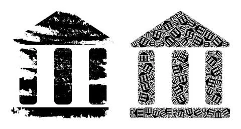 Library Building Icon Recursion Mosaic and Grunge Textured Icon Stock Illustration