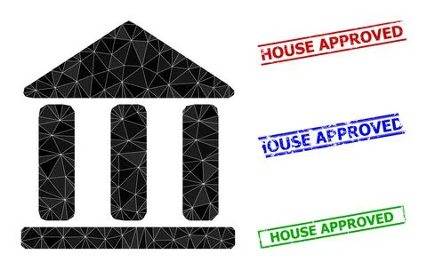 Library Building Polygonal Icon and Grunge House Approved Simple Seals Illustrazione stock