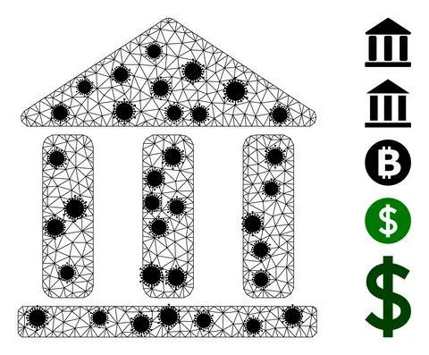Library Building Triangulated Mesh Icon with Flu Nodes Ilustração Stock