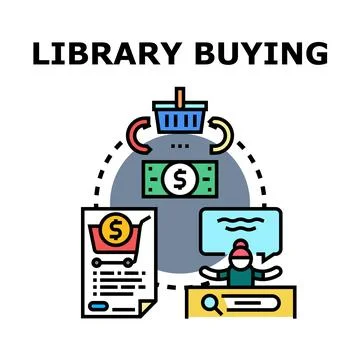 Library buying process concept vector illustration Stock Illustration