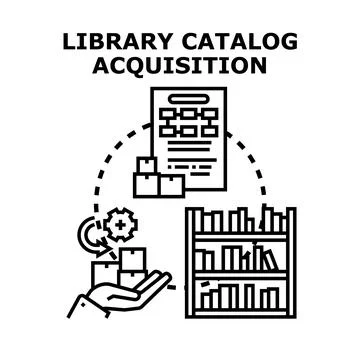 Library catalog acquisition process managing book collection Stock Illustration