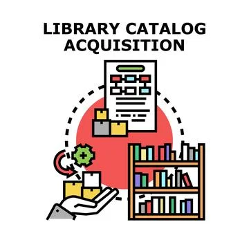 Library catalog acquisition process managing book collection Stock Illustration