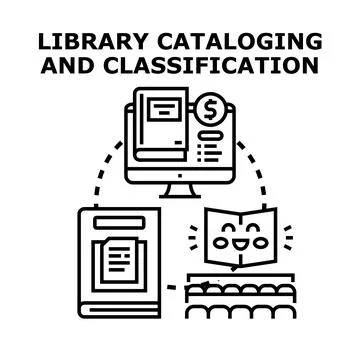 Library cataloging and classification system organizing education books Stock Illustration