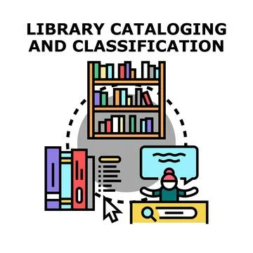 Library cataloging classification system for information organization Stock Illustration