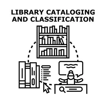 Library cataloging classification system for information organization Stock Illustration