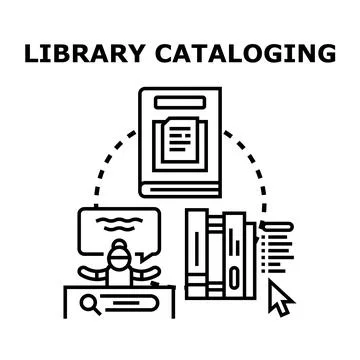 Library cataloging system organizing educational book information Stock Illustration