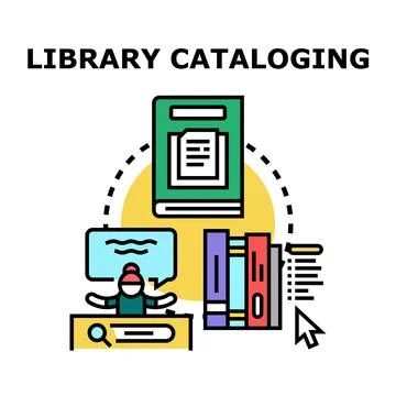 Library cataloging system organizing educational book information Stock Illustration