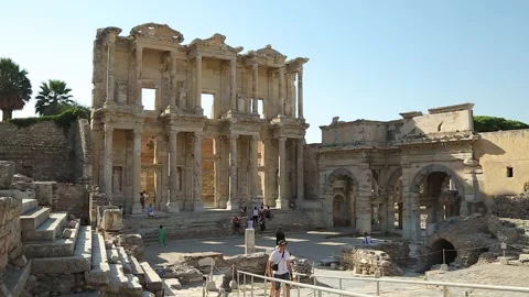 Library of Celsus. An Ancient Roman Building. Static camera. Stock Footage 247122037
