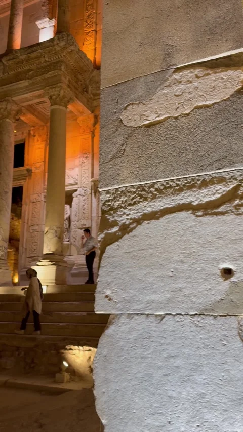 Library of Celsus at night. Stock Footage 345315704