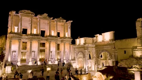 Library of Celsus at night. Visit Izmir concept video. Stock Footage 345314639