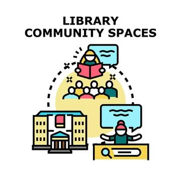 Library community spaces education knowledge sharing concept Stock Illustration